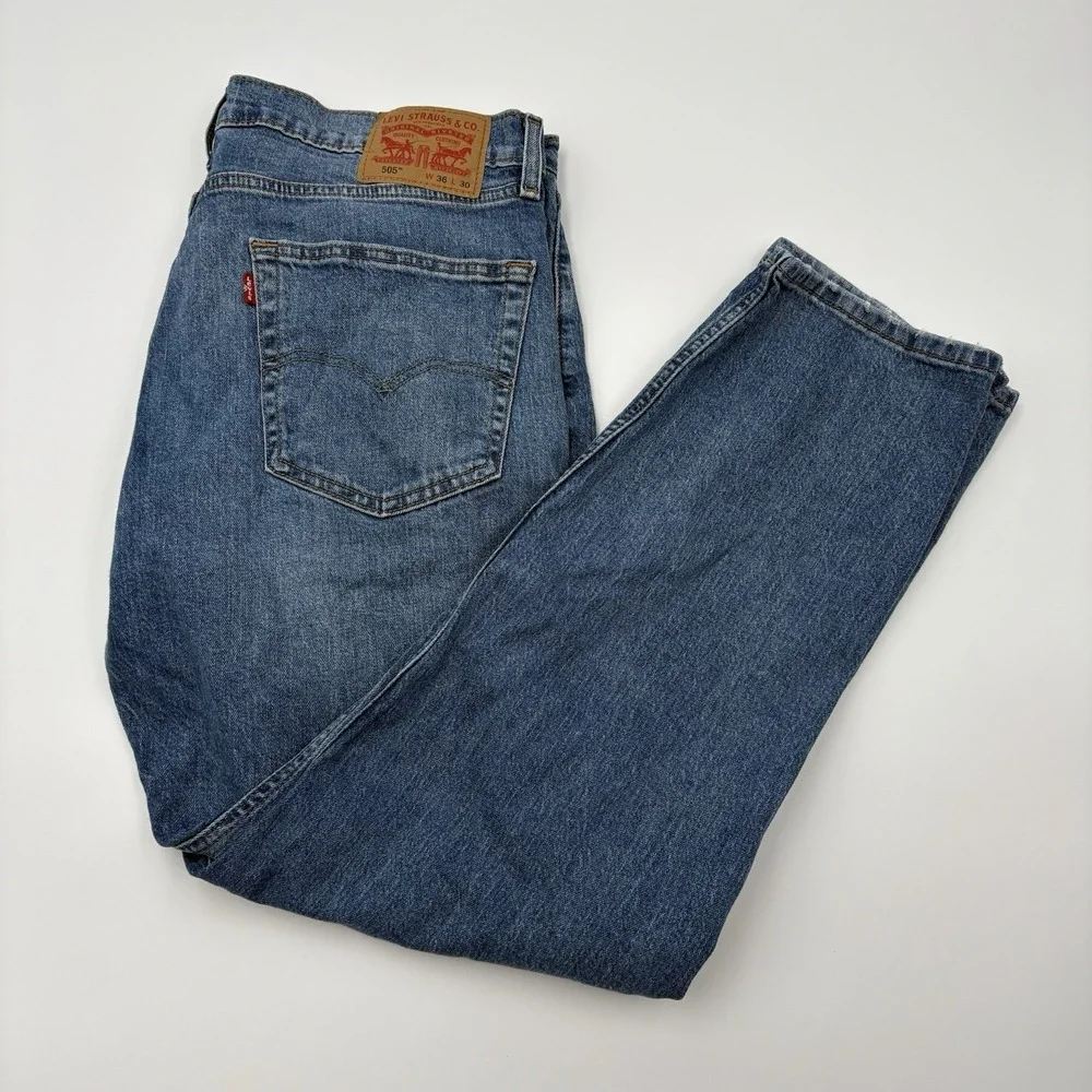 Levi's 505 Mens Jeans 36x30 Regular Fit Straight Leg Blue Denim
